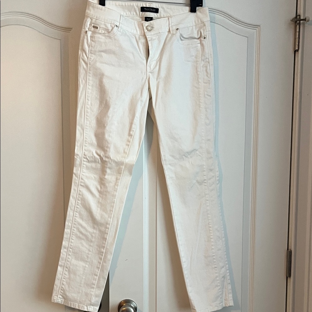 White House Black Market Cream Straight Leg Jeans